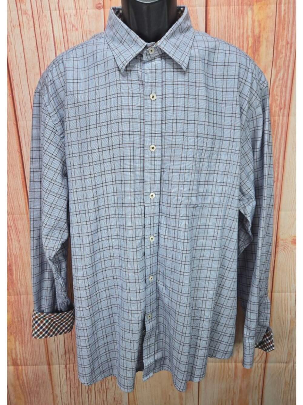 Johnston & Murphy Mens Tailored Fit Blue Plaid XXL Shirt